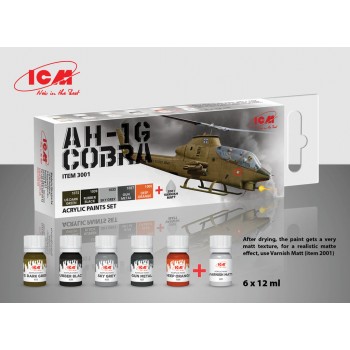 ICM Acrylic Paint Set for AH-1G Cobra early production US Attack Helicopter (6*12ml) 3001